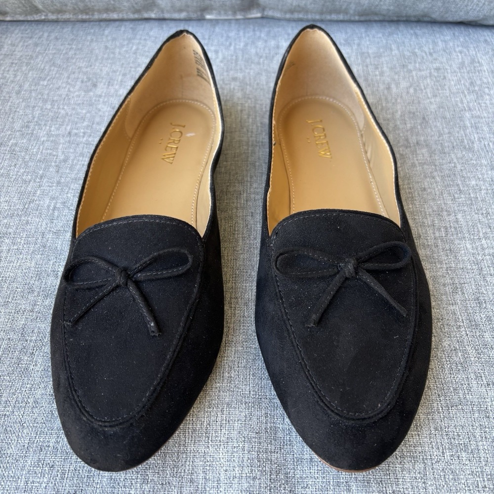 J.CREW Bow Loafers 8.5 Black Suede Flats Preppy Academia BN853 Classic